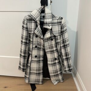 BCX Black White Tweed Peacoat Faux Leatber Piping XS